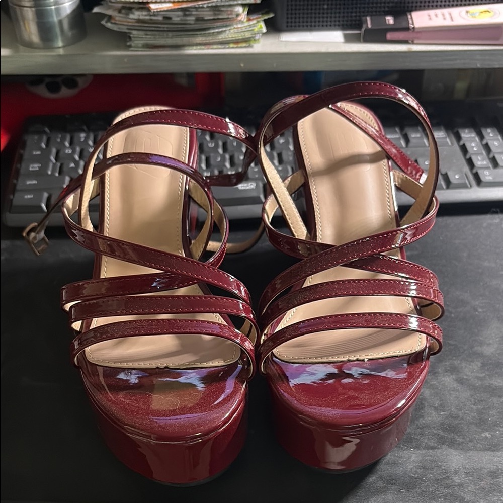 Sophisticated maroon Platform Sandals with Ankle Strap